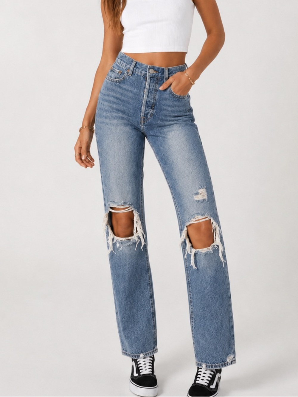 PacSun High-Rise Distressed Straight-Leg Button Fly Jeans